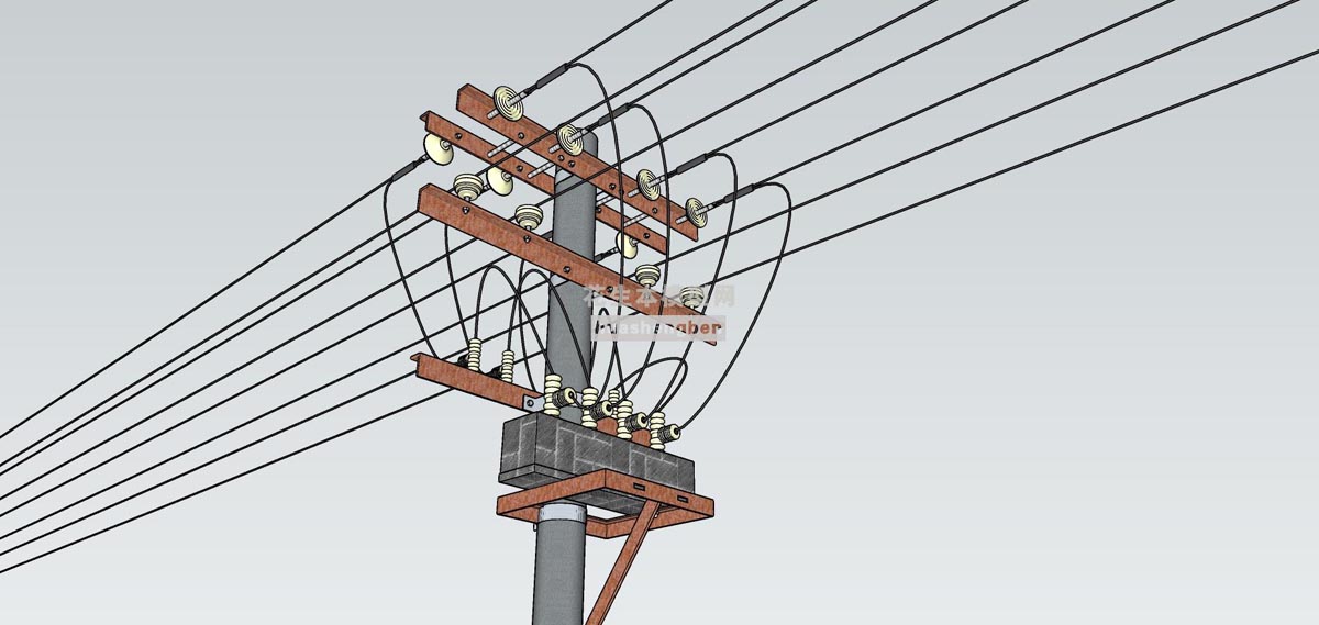 高压电线杆设施高压输电线电力设施高压线塔电线杆su草图模型下载