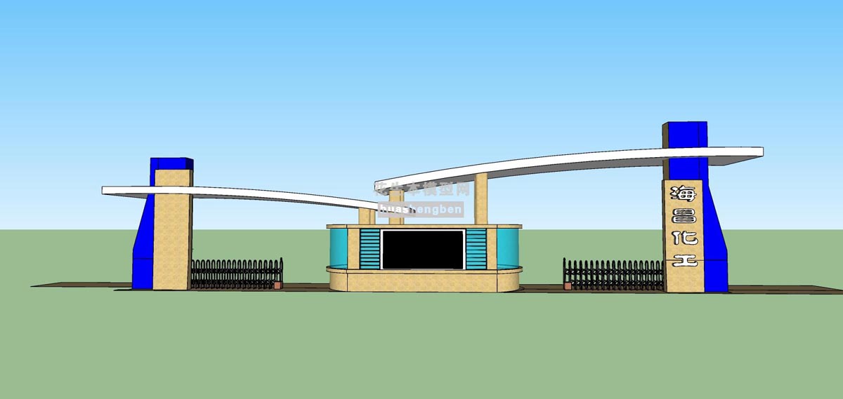 现代风格大门建筑su草图模型下载(1)