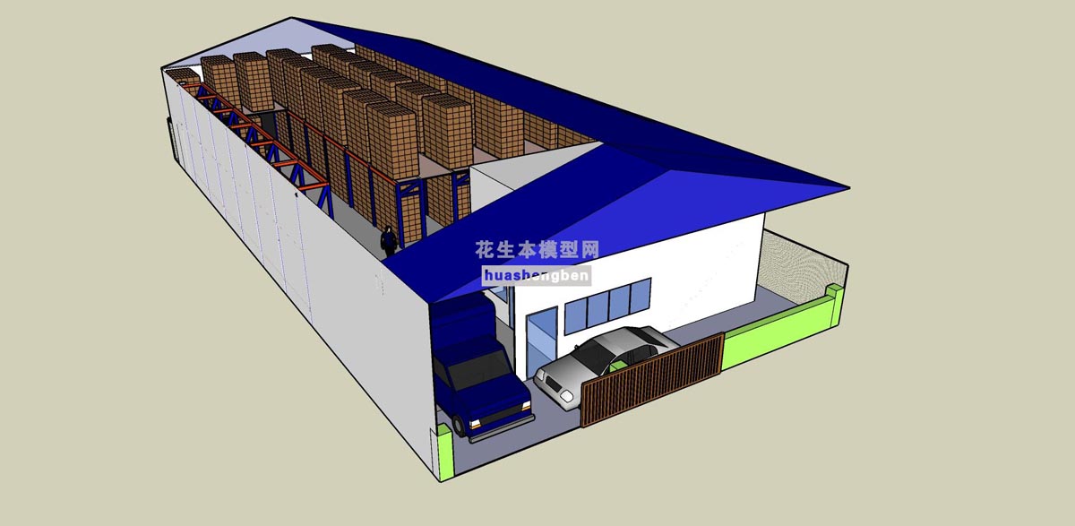 现代风格标准厂房仓库产业园工业园区工作车间物流运输中心储存仓su草图模型下载(1)