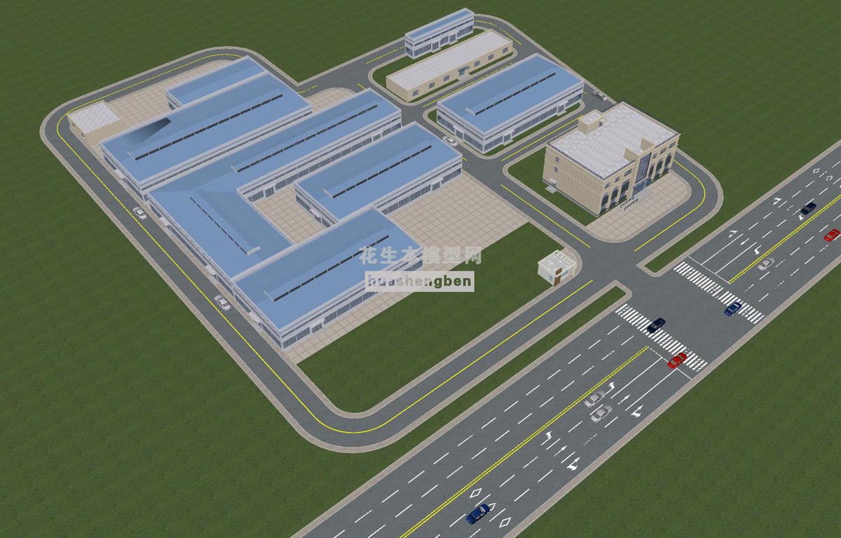 现代厂区厂房车间厂房园区规划鸟瞰su草图模型下载(1)