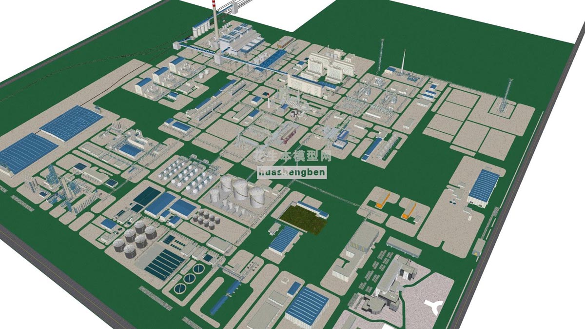 现代工业设备厂区厂房车间厂房园区规划鸟瞰su草图模型下载(1)