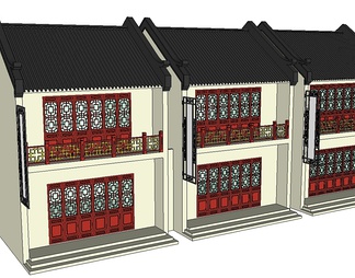 二层商铺建筑su免费模型下载(1)