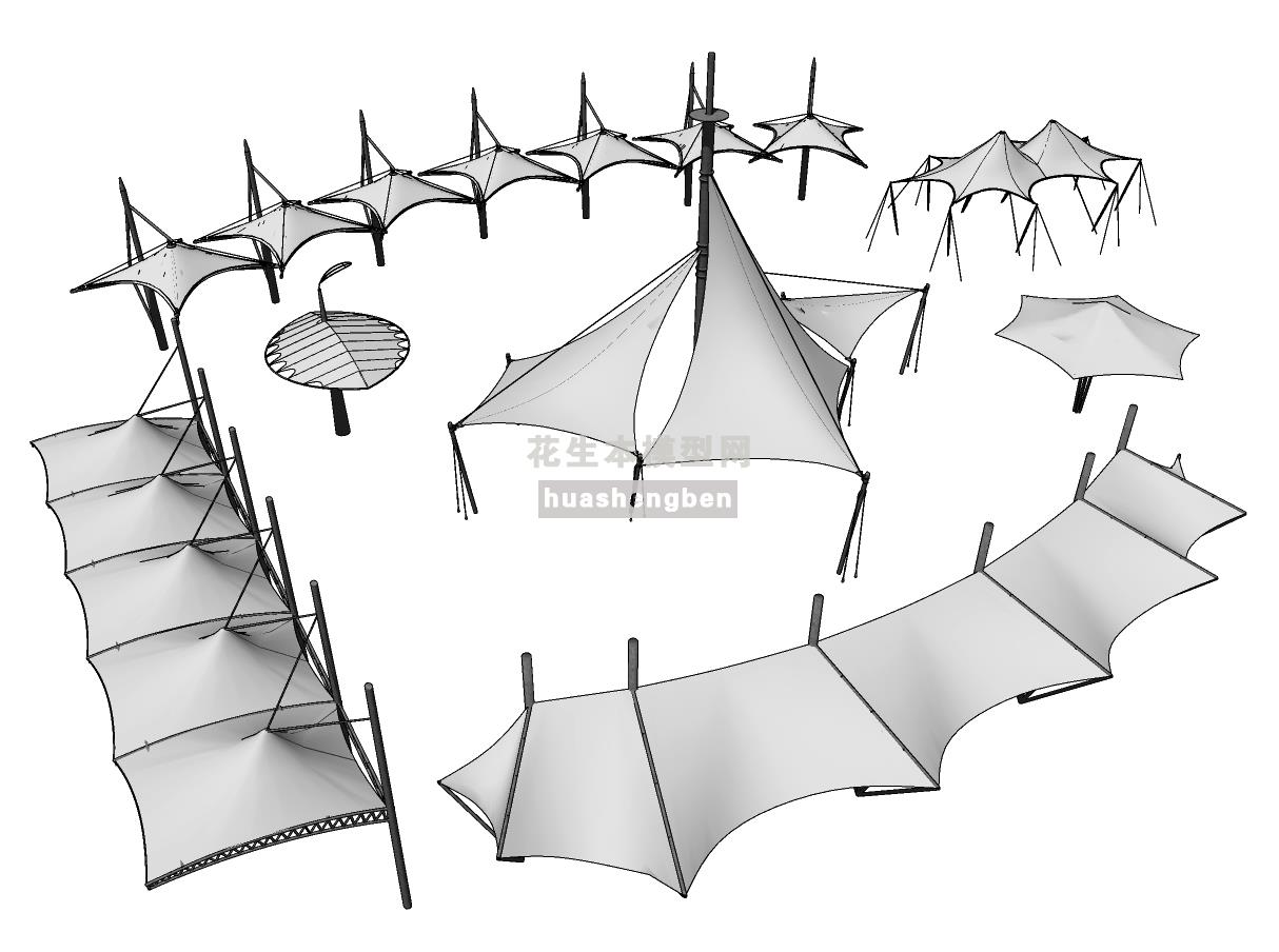 现代遮阳车棚户外遮雨棚张拉莫su草图模型下载