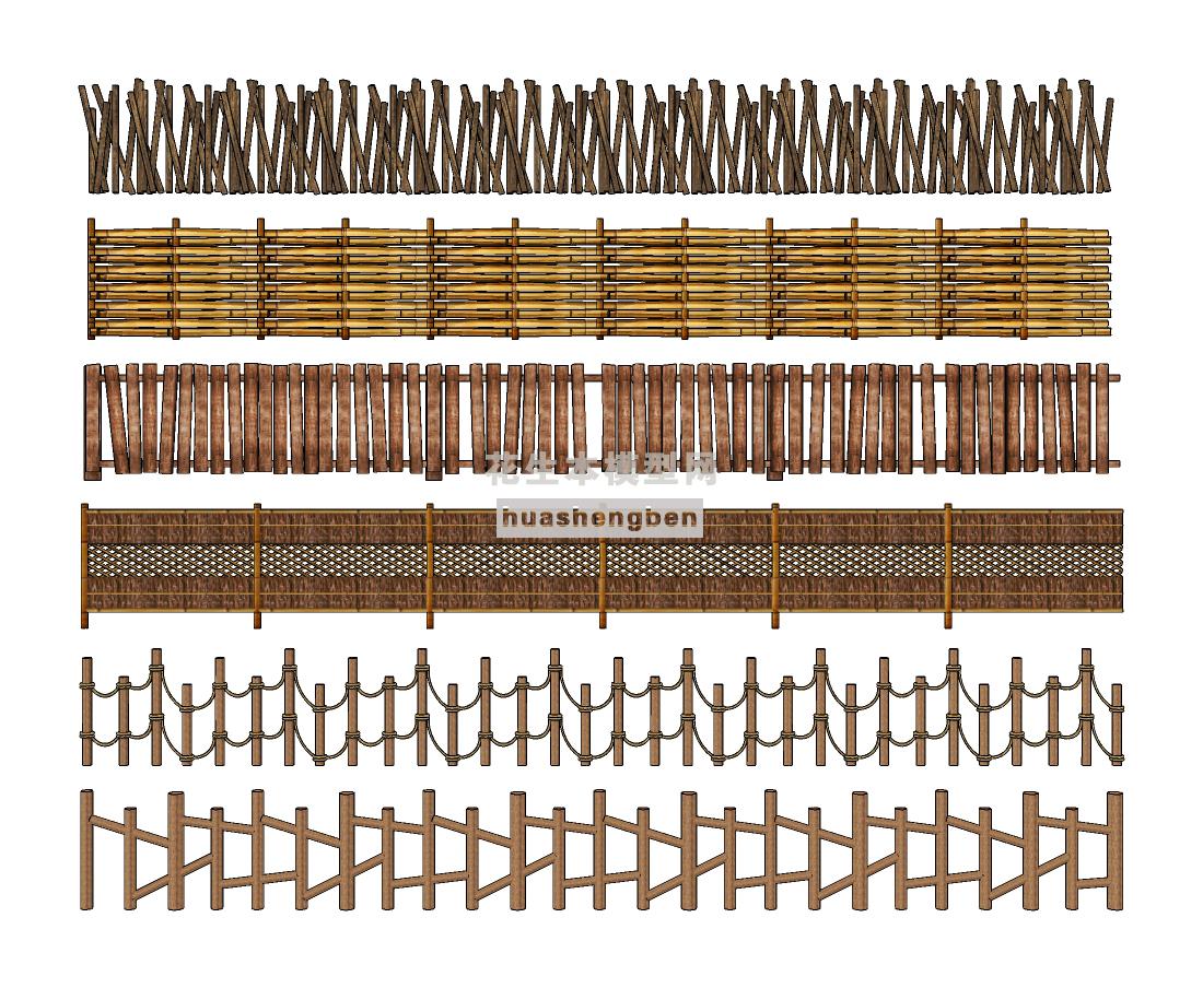 自然风木篱笆围栏su草图模型下载(1)