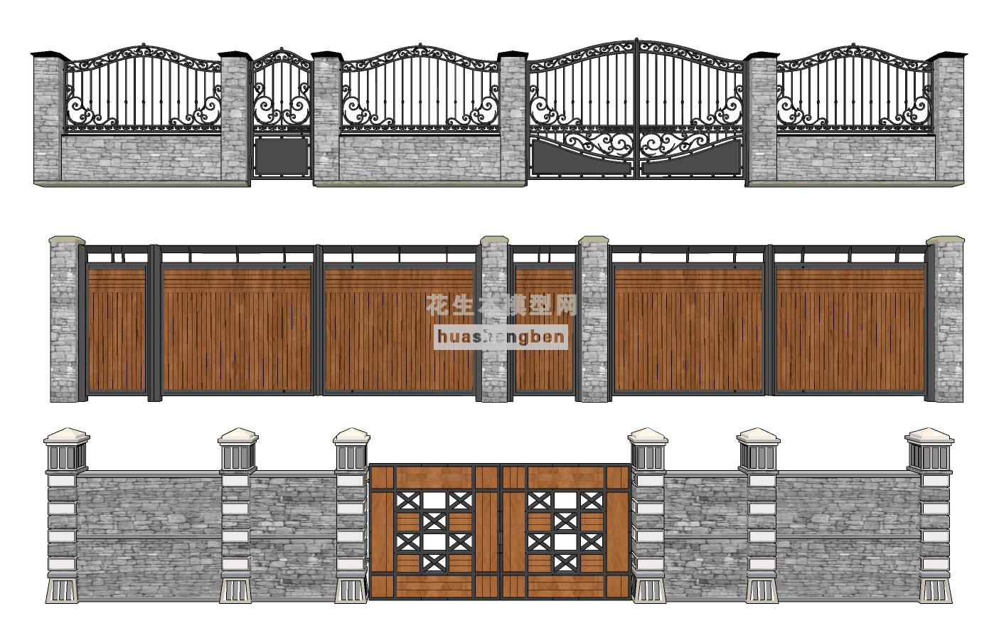 欧式铁艺围墙,院墙围栏,大门,,su草图模型下载(1)
