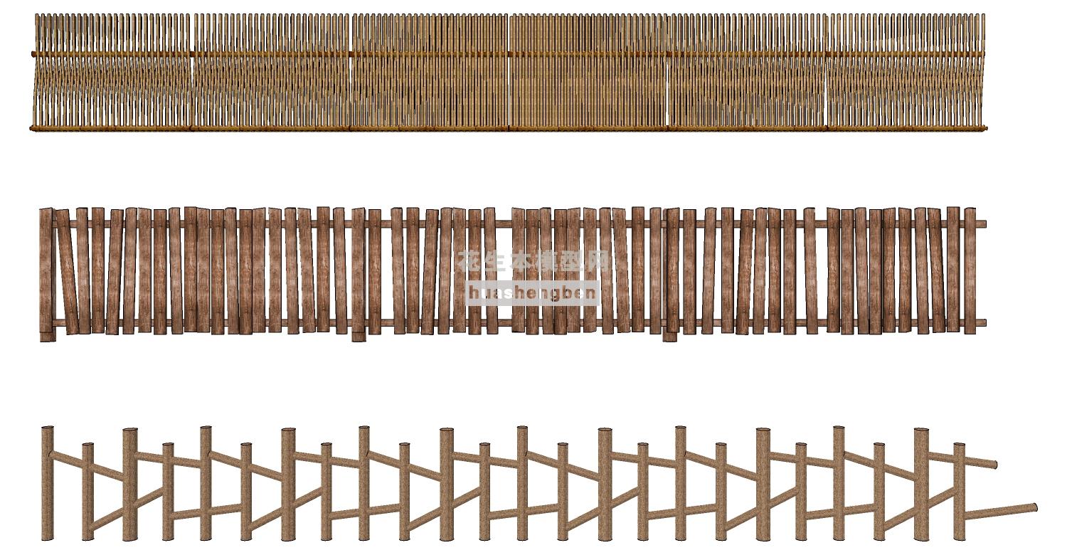 竹篱笆栅栏农家乐民宿墙su草图模型下载