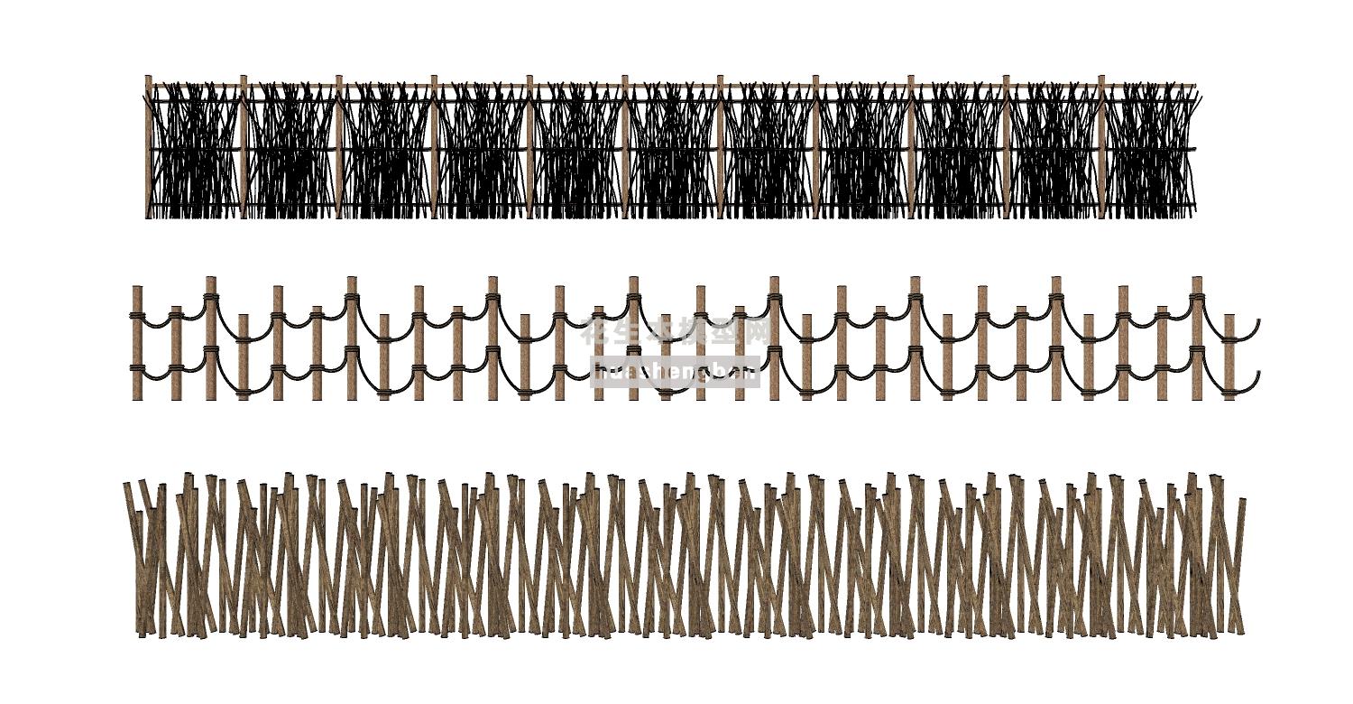 竹篱笆栅栏农家乐民宿墙su草图模型下载