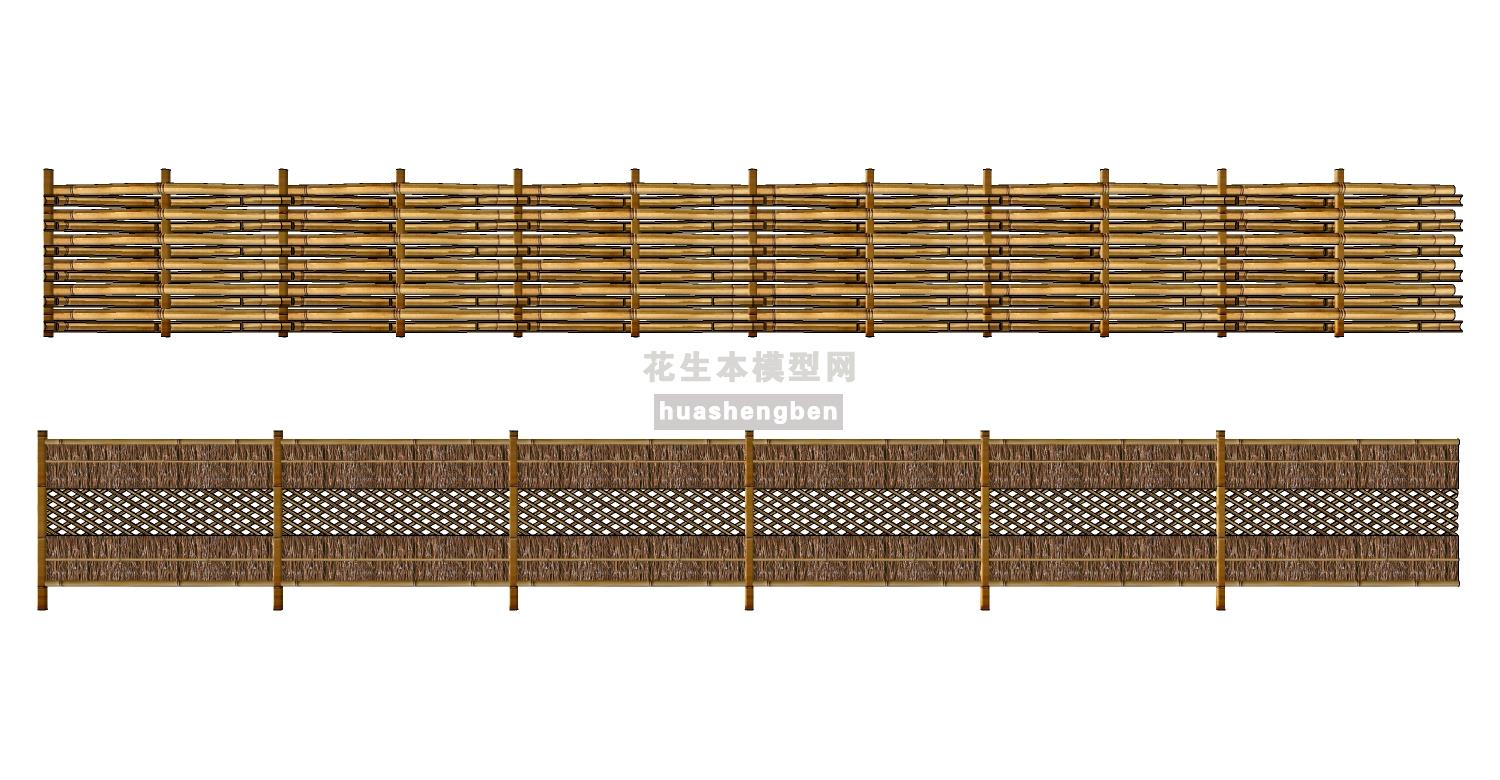 竹篱笆栅栏农家乐民宿墙su草图模型下载