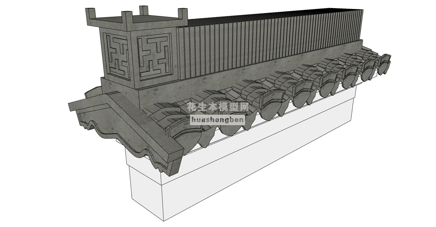 中式古典建筑徽派建筑屋檐墙檐口马头墙su草图模型下载