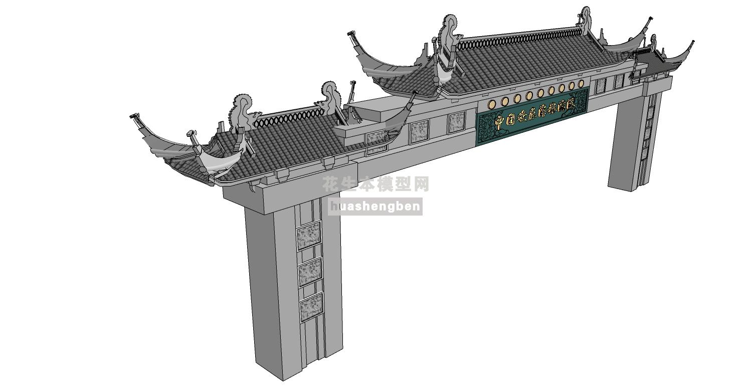 中式古典建筑徽派建筑屋檐墙檐口马头墙su草图模型下载