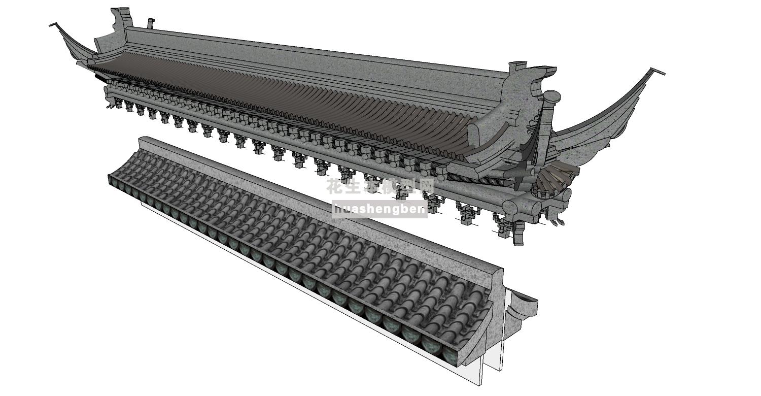 中式古典建筑徽派建筑屋檐墙檐口马头墙su草图模型下载(1)