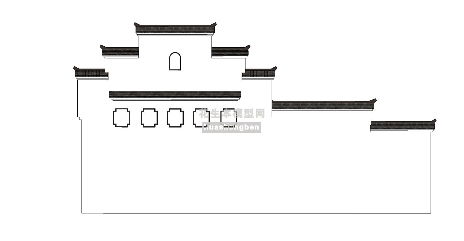 中式古典建筑徽派建筑屋檐墙檐口马头墙su草图模型下载(1)