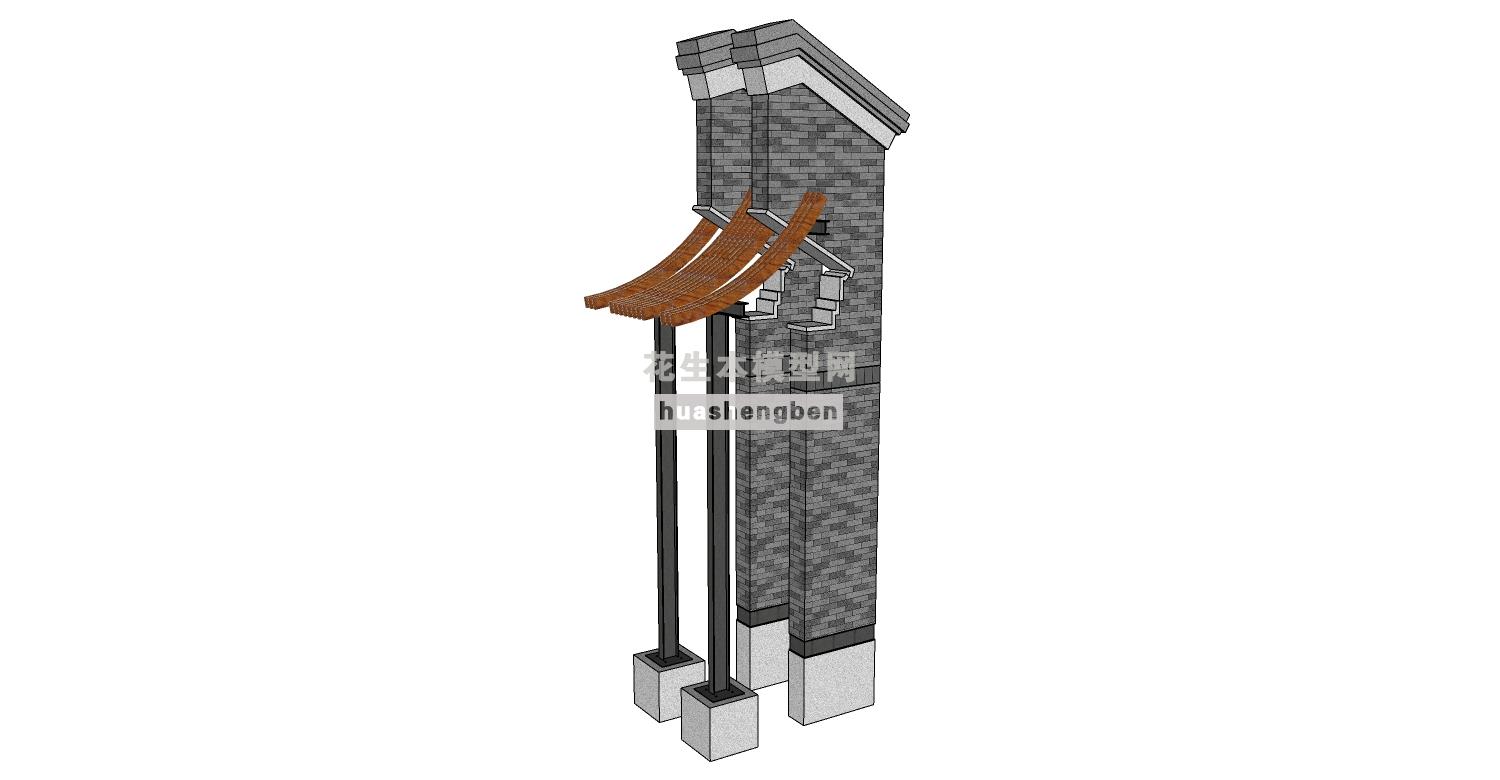 中式古典建筑徽派建筑屋檐墙檐口马头墙su草图模型下载(1)