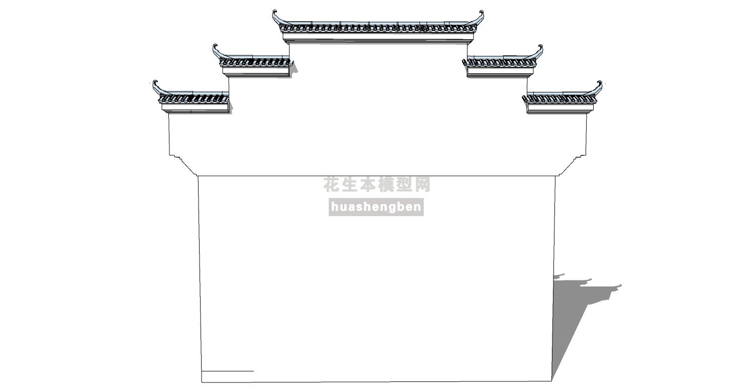 中式古典建筑徽派建筑屋檐墙檐口马头墙su草图模型下载