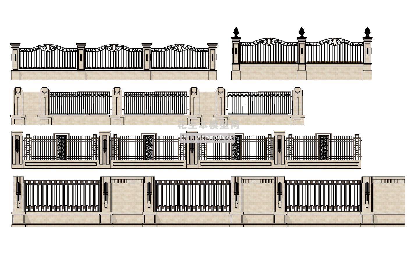 欧式铁艺围墙围栏su草图模型下载(1)