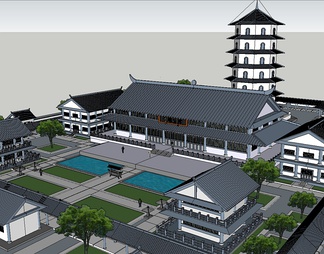 寺庙建筑su免费模型下载(1)