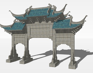 牌楼su免费模型下载(1)