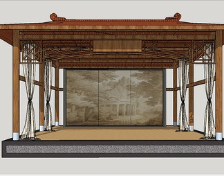 乡村民俗戏台su免费模型下载(1)