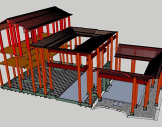 自制的古建筑骨架su免费模型下载(1)