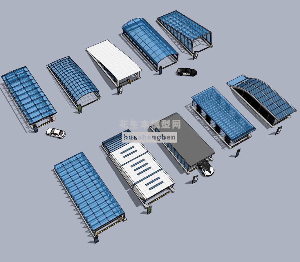现代玻璃钢架地下车库入口su草图模型下载(1)