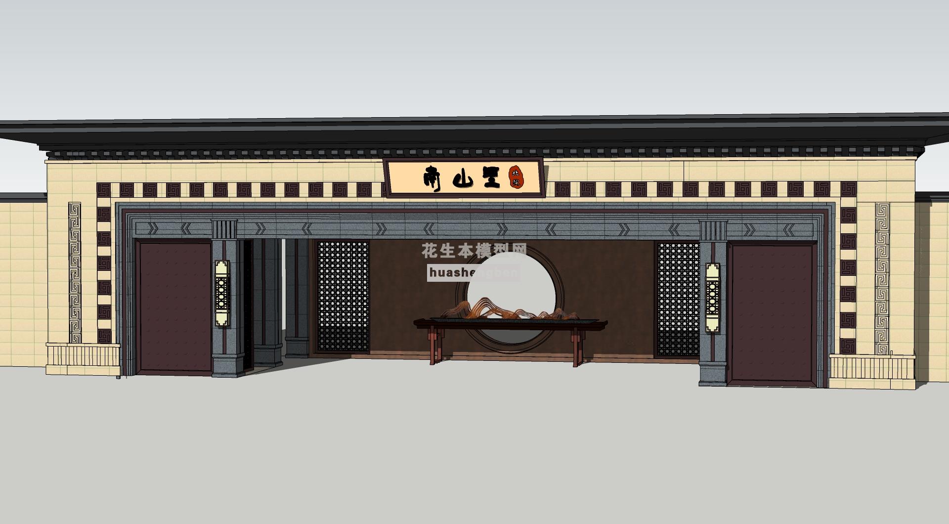 中式大门门头入口大门su草图模型下载(1)