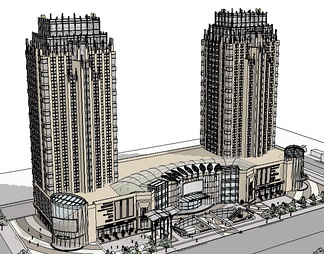 商业综合双栋高层su免费模型下载(1)