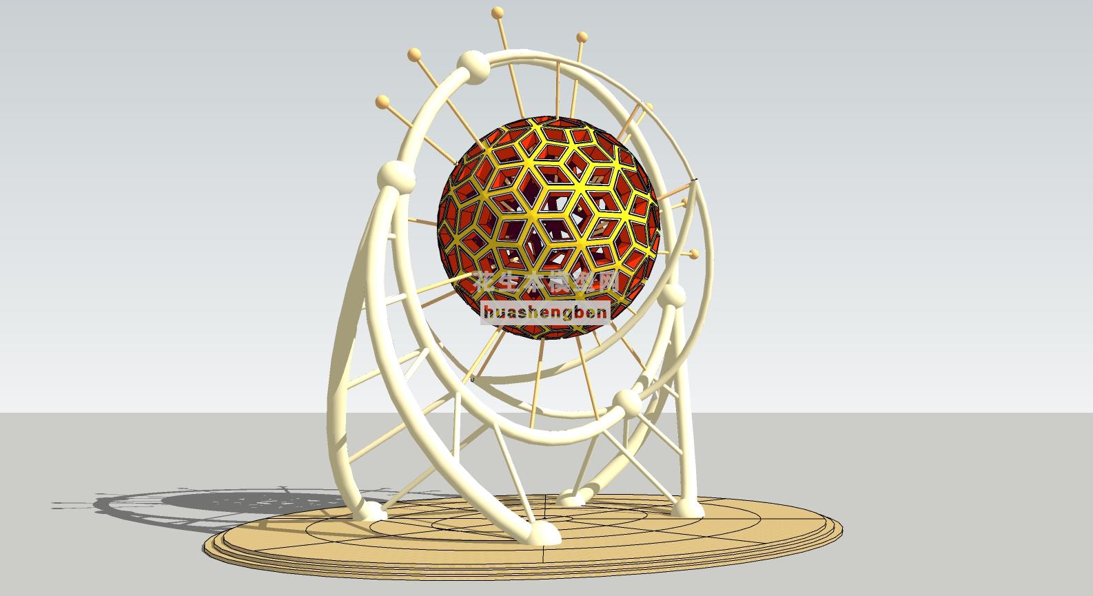 广场城市球形雕塑su草图模型下载(1)