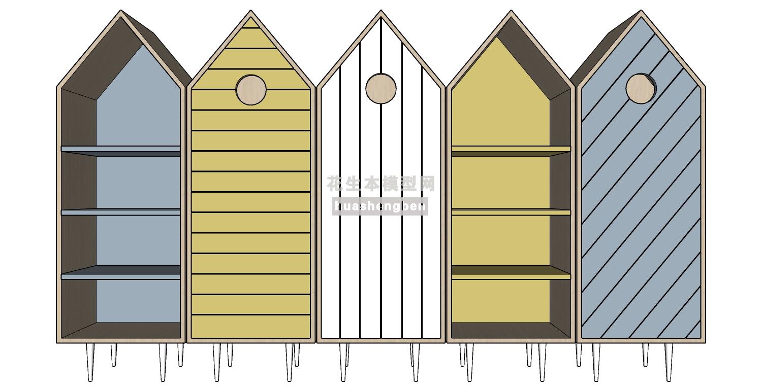 儿童幼儿园家具书柜玩具柜子su草图模型下载