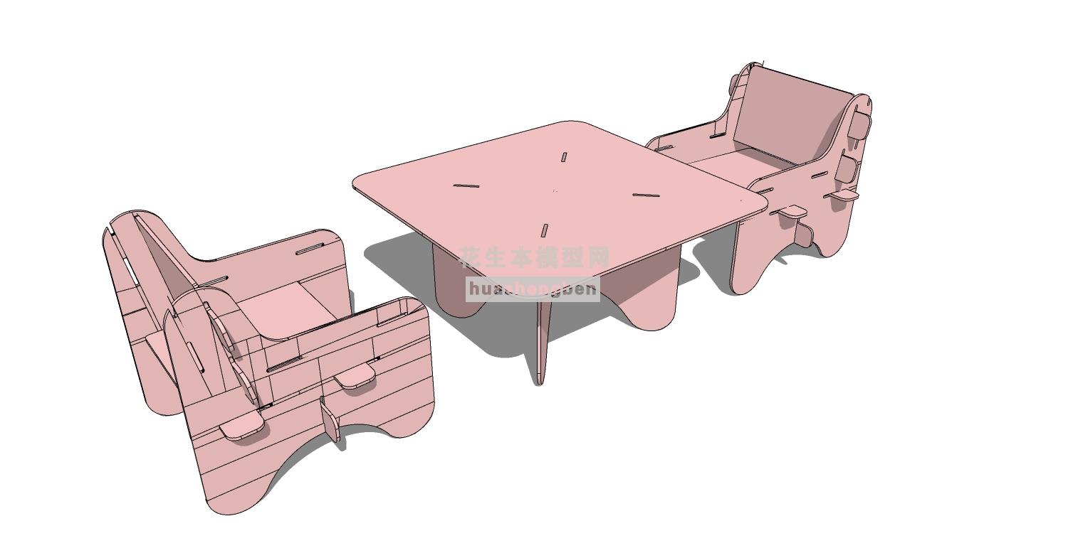 幼儿园家具儿童书桌椅子教室桌椅su草图模型下载(1)