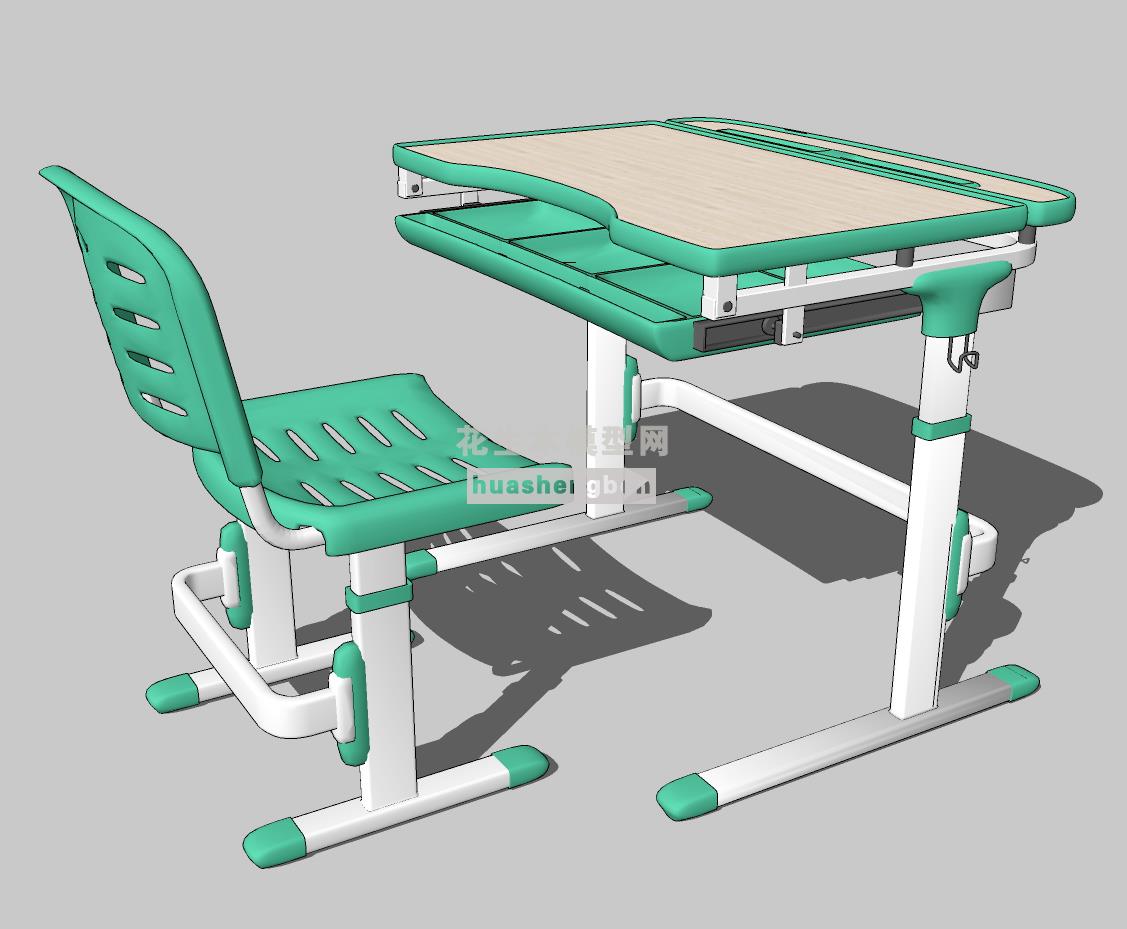 现代儿童书桌椅教室课桌椅su草图模型下载(1)