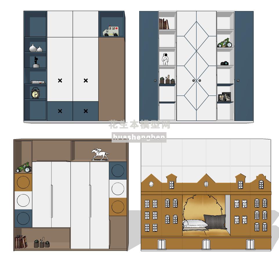北欧多功能儿童衣柜su草图模型下载(1)