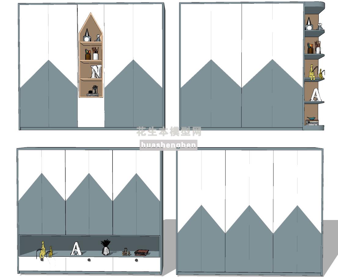 现代简约儿童衣柜su草图模型下载(1)