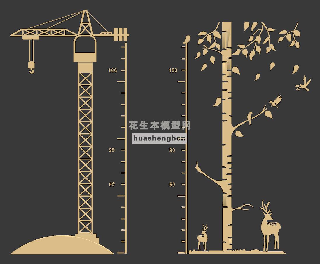 现代塔吊树木儿童身高贴标尺su草图模型下载(1)