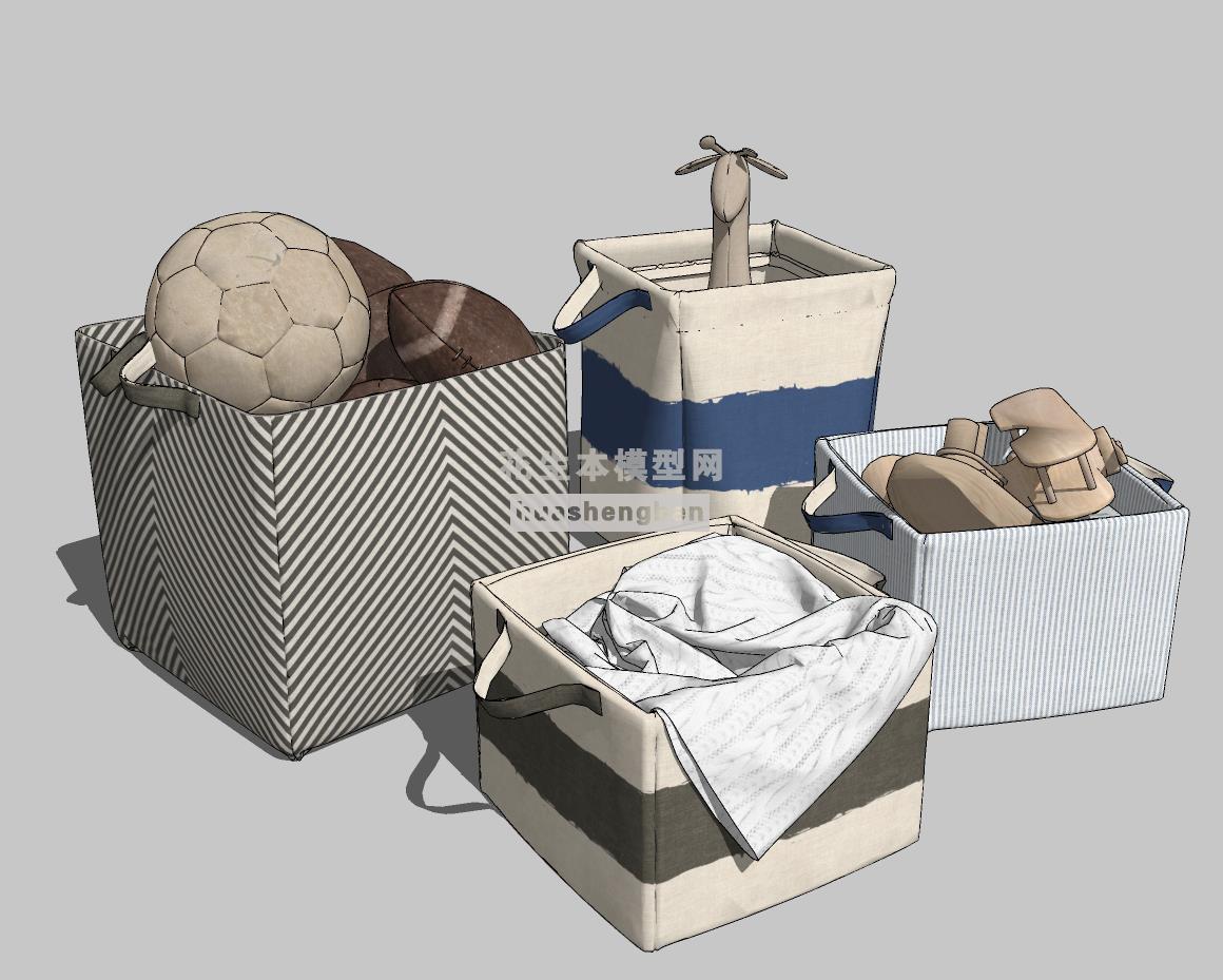 现代儿童收纳篓收纳筐su草图模型下载(1)