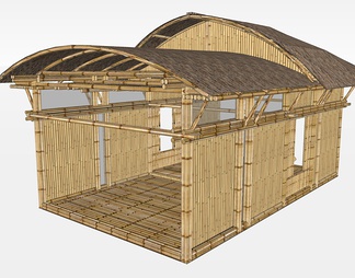 竹制小房子建筑su免费模型下载(1)