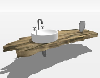 原木台盆洗手台su免费模型下载(1)