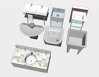 大理石台盆洗手台组合su免费模型下载(1)