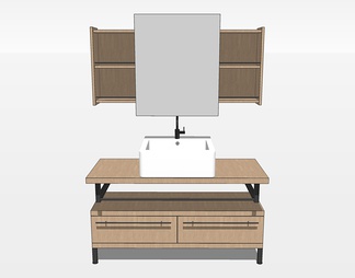 实木台盆洗手台su免费模型下载(1)
