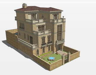 承德西班牙别墅su免费模型下载(1)