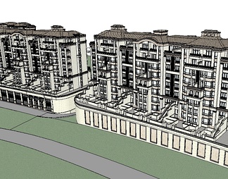 双拼别墅高层su免费模型下载(1)