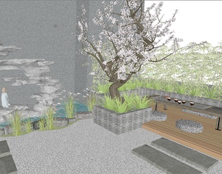 禅意屋顶庭院景观su免费模型下载(1)