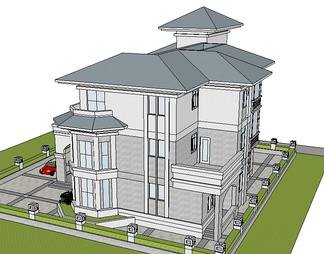 独栋别墅su免费模型下载(1)