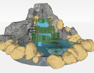 假山石头跌水su免费模型下载(1)