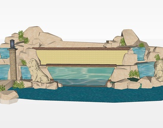 假山石头跌水su免费模型下载(1)