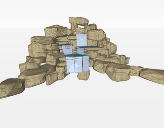 假山石头跌水su免费模型下载(1)