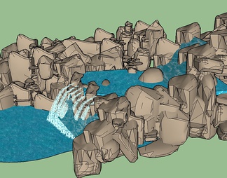假山石头叠水su免费模型下载(1)