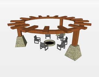 圆形廊架su免费模型下载(1)