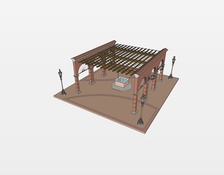方形廊架su免费模型下载(1)