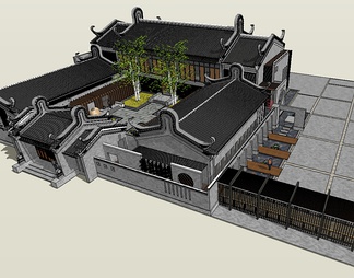 古建庭院景观su免费模型下载(1)