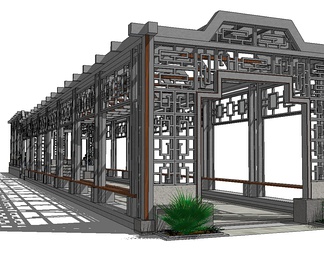 长廊连廊su免费模型下载(1)